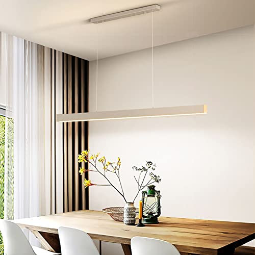 LED Pendelleuchte Esstisch Hängelampe Dimmbar, Fernbedienung Pendellampe linear Design höhenverstellbar Kronleuchter, Esstischlampe Büro industrial Deckenlampe Deckenleuchte Bürolampe (Weiß, 150cm)