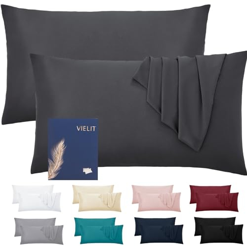Vielit Kissenbezug 40x60 Anthrazit Weich Kopfkissenbezug 40x60 2er Set Mikrofaser Kissenbezüge 40x60 Kissenhülle Für Kissen 40x60 Öko-Zertifikat Resistent Hypoallergen