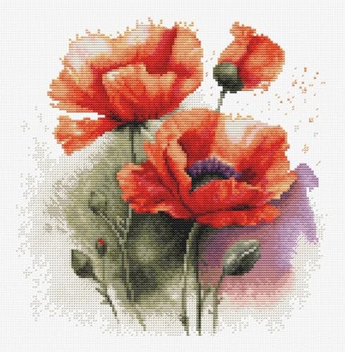 Luca-S Cross Stitch Kit Luca-S, The Poppy Flowers, Counted Cross Stitch Kit for Adults, Embroidery Kit, B7024