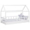 Homestyle4u 2385, Bodenbett 90x200 mit Rausfallschutz Weiß Holz Hausbett Montessori Kinderbett mit Lattenrost Kiefer