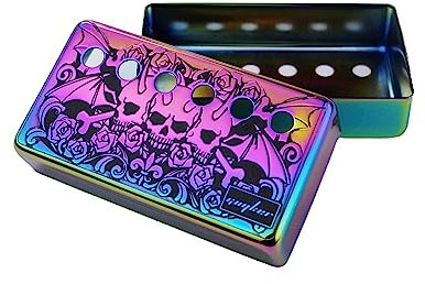 Guyker Housse de micro Humbucker (espacement des pôles 50 mm/52 mm) – Ensemble de cadre de micros en cupronickel pour guitare électrique de style Les Paul LP, motif trois crânes, caméléon arc-en-ciel