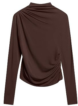 Superdry Damen Langärmeliges, Gerafftes Oberteil mit Stehkragen Braun Chicorée Kaffeebraun 44