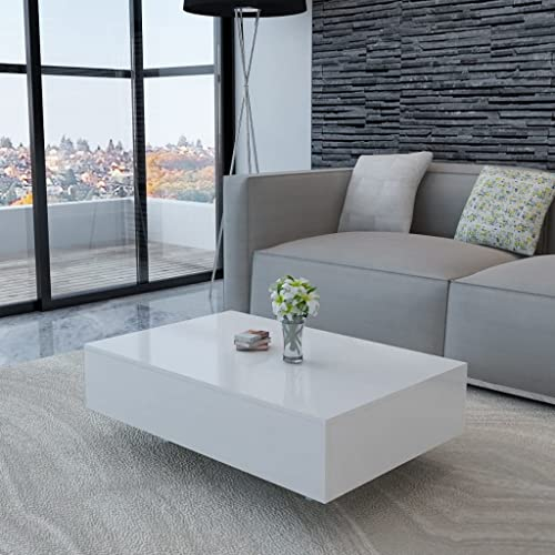 Hovothy Couchtisch 85x55x31 cm Wohnzimmertisch Kaffeetisch Beistelltisch Sofatisch Modernes Design Coffee Table MDF Mit Hochglanz-Finish Hochglanz Weiß