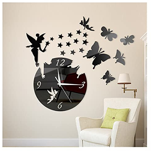 Orologio da Parete Adesivi murali per camere per Bambini Autoadesive Autoadesivi acrilici Adesivi Orologio da Camera da Letto Moderna Camera da Letto Adesivo Orologio Parete (Color : Black, Size : D