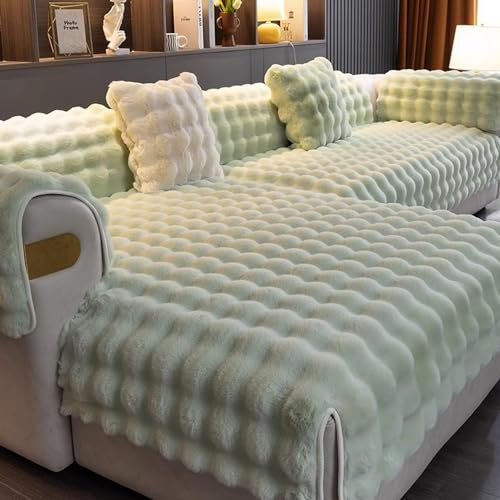 Aocase Sofabezug L Form 1/2/3/4 Sitzer Kaninchen Plüsch Sofa Überzug Ecksofa U Form, Couchbezug Couch Wurfdecke Eckcouch Sofaschutz Sofaüberwurfe Sofaschoner rutschfest Hund Katze,Hellgrün,110x110cm