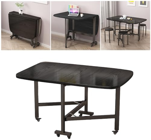 SINBINTA Mesa de comedor plegable, mesa extensible con ruedas, mesa de cocina rectangular de madera móvil para espacios pequeños (negro, 120 x 70 x 75 cm)