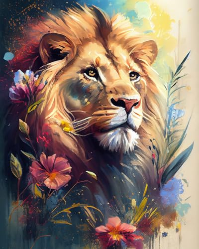 TISHIRON Peinture par numéros pour adultes débutants Lion Adulte Peinture par numéros Art floral abstrait Peinture par numéros pour adultes Artisanat pour adultes enfants 40,6 x 50,8 cm