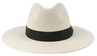 Zylioo Chapeau panama XXL pour homme - Grande tête - Chapeau de soleil avec large bord - Chapeau de paille surdimensionné - Chapeau d'été - Chapeau de plage, Ruban crème, XXL-3XL