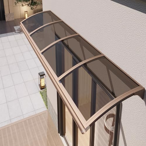 Vordach für Haustür,Fenstermarkise,Terrassenüberdachung,Braune Polycarbonat Haustürvordach,mit Brauner Halterung,Regenschutz Pultbogenvordach,Sonnenschutz Eingangsmarkise (65x300cm/26 x118)