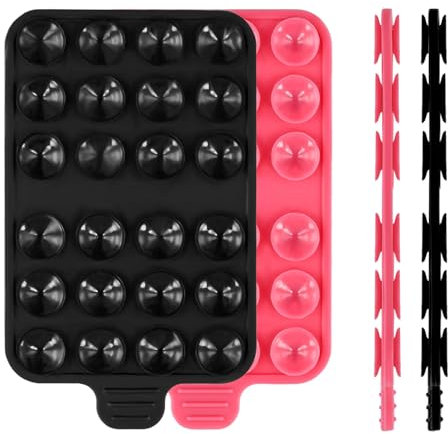 PEUTIER 2pcs Double Face Support de Téléphone à Ventouse, Porte Téléphone à Ventouse Poignée de Téléphone Collante Support de Téléphone en Silicone pour iPhone et Android (Noir + Rose Rouge)