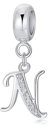 Symretie Damen 925 Sterling Silber Charms Anhänger Buchstaben N Beads Charms Kompatibel mit Europäischen Armbänder und Halskette