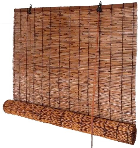 Roll up Shades for Outdoor Patio Porch Privacy Blinds, Blackout Bamboo Roller Blinds Sun Shade Cordless 24 26 30 36 42 48 50 54 60 67 72 75 77 Wide Bamboo Shades