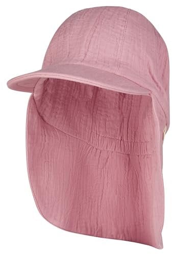 Sterntaler Schirmmütze Nacken Musselin - Mädchen Mütze mit Nackenschutz - UV-Schutz 50+ Sonnenhut Baby und Kinder - Kopfbedeckung aus Baumwoll Musselin (Bio) - samtrosa, Größe 53