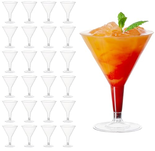 MATANA 24 Verres à Martini Réutilisables en Plastique Transparent pour Cocktails et Desserts (210ml) - Verres à Cocktail pour Anniversaires, Mariages, Buffets, Fêtes - Solides et Élégants