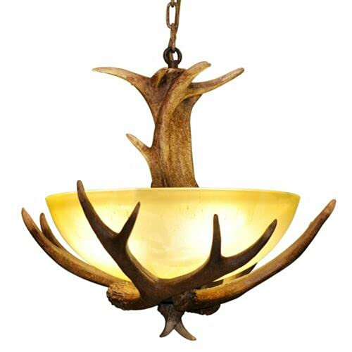 Chandeliers , Antler Chandelier Lighting 3 Light with Frosted Glass Bowl V-intage Resin Deer Horn Farmhouse Chandelier Countryside Antler Ceiling Chandeliers for Christmas Restaurant Lamp Bar Coffee