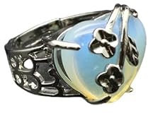 DyLyz Anelli in pietra opale a forma di cuore Boho regolabili con incisione a forma di rosa vintage delicati con fiore cavo chakra anelli con pietra portafortuna in cristallo naturale per feste