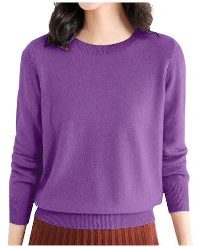Maglione casual lavorato a maglia da donna, taglio profondo, scollo rotondo, leggero, top per il cardigan invernale senape, Viola scuro, M