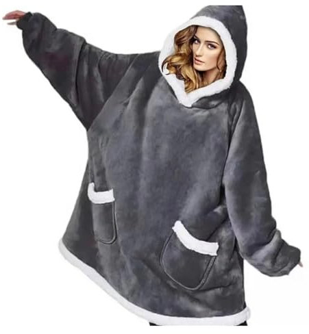 JMORCO Wearable Blanket Flannel Wearable Blanket with Sleeves Arms Warm Poncho Blanket Wrap Large Comfy TV Throws Wrap Robe Blanket for Adults Kids(Gray)