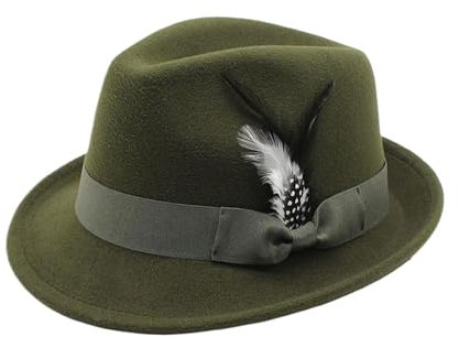 kesurpae Gefiederter Herrenhut, Eleganz und Komfort für Feiern, weicher Wollhut, Polyester Plume Filzhut, Herren Zylinderhut, Grün
