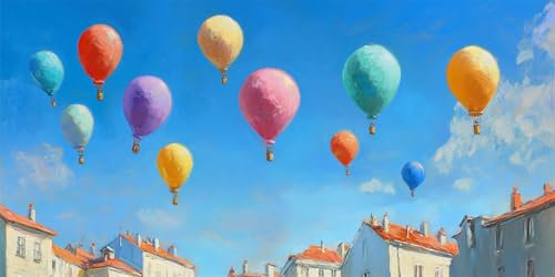 Peinture Numero Adulte montgolfière, petite ville Peinture par Numero Adulte Loisirs Créatifs, Bricolage Peinture Numéro Enfant Activité Manuelle, Peintures et 3 Pinceaux, Decor Room, 100x300cm -6160