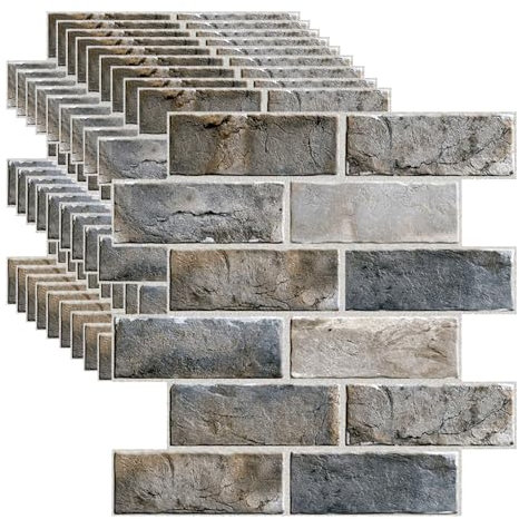 Tilizan 10 pièce Sticker Mural en Briques 3D, Panneaux Muraux Autocollants, Plaque PVC Murale, Impermeabili, 30 x 30cm Brique Aspect Pierre Panneaux Muraux, Pour Chambre, Salon, Cuisine