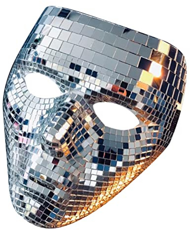 YFSAN Spiegelmaske, realistisches Vollgesicht Maskerade Maske, Disco Ball Glitter Gesichts Cover Festival Maskerade Gesichtsbedeckung für DJ Bühnenbar Party Urlaub Dekoration