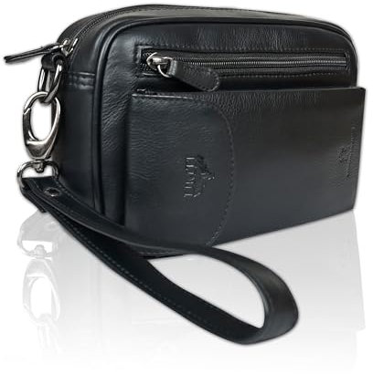 UMTI Leder Handgelenktasche für Unisex aus Rindleder 21- (147A) Herrentasche echtes Leder Tasche Bag Neu Farbe Schwarz