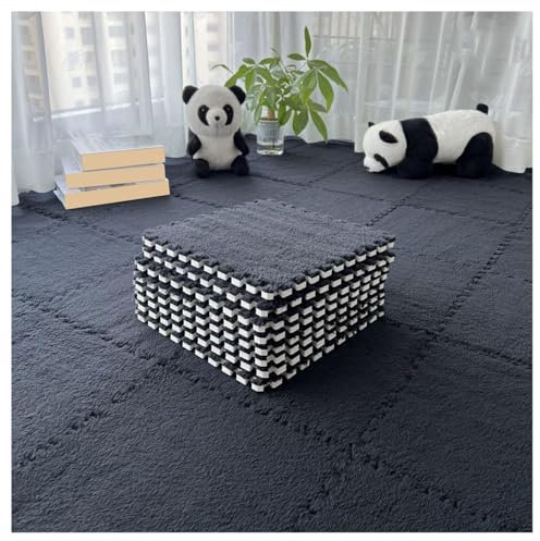 10mm Thickned Plush EVA Foam Floor Mat 30x30cm Square Interlocking Carpet Mat Fluffy Foam Tiles DIY Puzzle Flooring Area Rug(Color:Black)