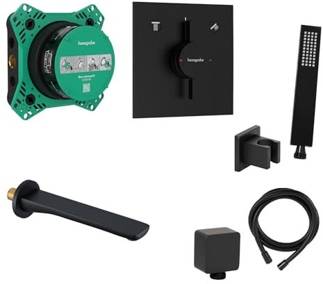 vanvilla Wannenset mit Unterputz Armatur von Hansgrohe Duo Turn E, vanvilla Handbrause, Wanneneinlauf, schwarz matt Wannen-SET HGS241