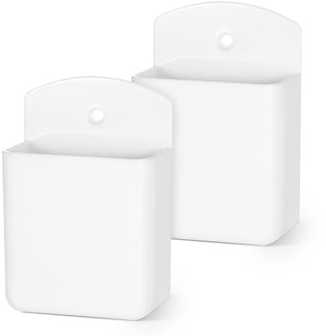 Qianyu 2 Pcs TV Self-Adhesive Marker Holder Remote Control Holders Wall Pen Storage Accessories White TV Controller Holder with Screws for Home Office School Bedroom Fitness Room