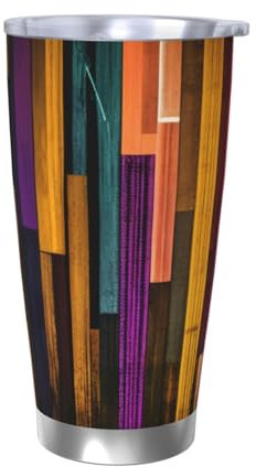Colorful Wood 20oz Stainless Steel Vacuum Insulated Tumbler | Double Wall Travel Mug with Spill-Proof Lid | Perfect for Hot & Cold Drinks | Office, Camping, Household & More