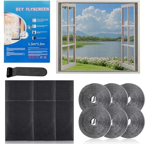 6 Stück Fliegengitter Fenster, Insektenschutz Fenster 130x150cm, Fliegengitter Fenster Ohne Bohren, Fliegennetz Fenster mit Klettband Selbstklebend, Schützen die Familie vor Insekten (Schwarz)