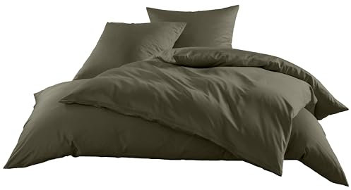 Mako-Satin Baumwollsatin Bettwäsche Uni einfarbig zum Kombinieren (Bettbezug 135 cm x 200 cm, Dark Olive) viele Farben & Größen