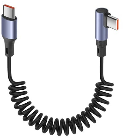 YACSEJAO Câble USB C vers USB C à 90 degrés 65 W 1 m Câble USB de type C rétractable pour voiture, prend en charge la charge rapide de 6 A et le transfert de données (droit)