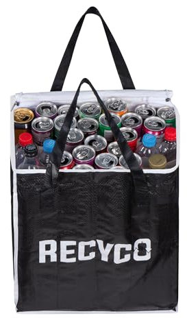 Recyco Pfanddosen Sammelbehälter – Pfand Sammelbehälter – Pfand Behälter – Pfandtasche – Pfand Aufbewahrung – 80 Dosen oder 12 x 1,5L Flaschen Plus 24 Dosen – Abschließbar – Faltbar – 20kg Tragkraft