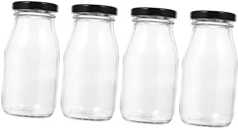 GALPADA 4pièces Bouteilles De Lait Jus Verre Avec Couvercles Contenants Transparents Pour Boissons Shots Sserts Lot Pour Réfrigérateur