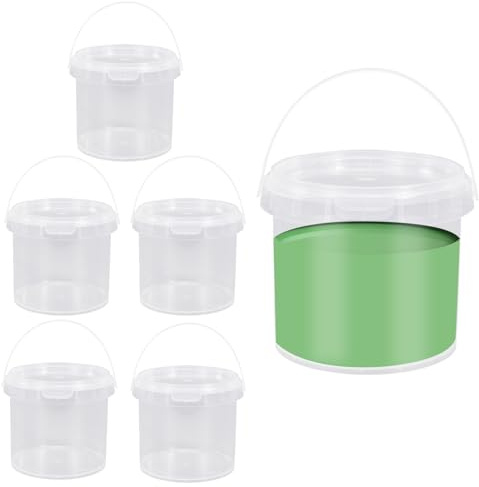 6 secchielli trasparenti con coperchio e maniglie, contenitori vuoti per vernice, secchio di plastica da 1,5 l, per vernice, pigmento