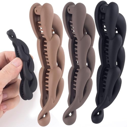 Winsyison 3pcs Banana Hair Clips, Non-Slip Large Hairstyle Claws for Women, Vintage 90 Style Double Combs Hairpin Accessories for Thick Thin Fine Curly Straight Long Hair- Dark Coffee & Coffee & Black