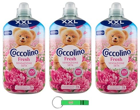 3x Coccolino Weichspüler XXL Fresh Seidiges Gefühl- Neu Konzentrierter Weichspüler, 76 Wäschen, 1750ml + Beni Culinari Kostenloser Schlüsselanhänger