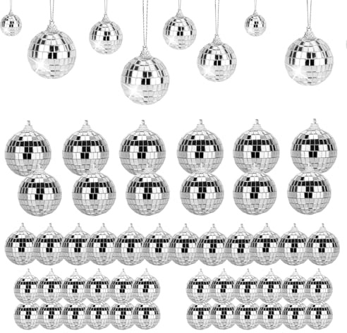 QINGYIWL 48 Stück Discokugeln Set, Klein Silber Spiegelkugel 2/3/4/5cm | Mini Discokugel Deko zum Aufhängen für Party, Bar, Festliche Dekoration