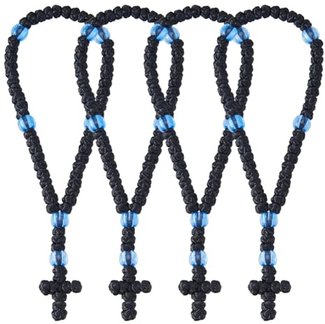 DICOSMETIC 2 Stück Christlich Orthodoxe Gebetskordeln Mit 50 Knoten Griechische Orthodoxe Komboskoini 7.7cm Schutzseil Mit Kreuzanhänger Quasten Autoanhänger Religiöses Geschenk Für Frauen Und Männer