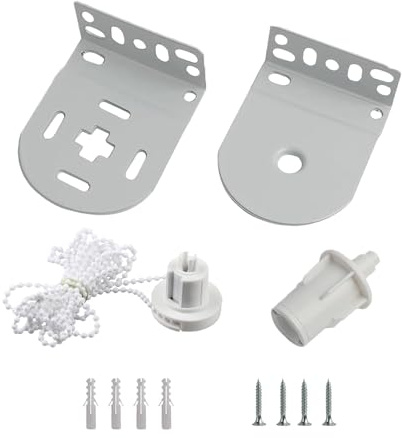32mm Roller Blind Fittings Kit, Complete with Clutch, 3m Beaded Chain & Metal Brackets, No-Drill Top/Side/Face Fix, Supports up to 5kg Load for Blackout, Kitchen & Bathroom Blinds Repair