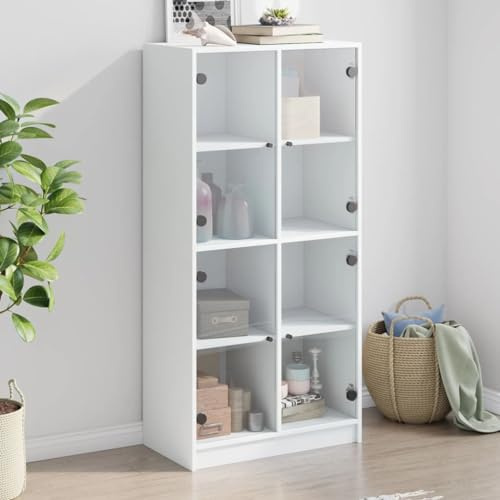 Ordellia Weißes Highboard mit Türen, 68x37x142 cm, aus Holzwerkstoff, vielseitiger Stauraum für Bücher und Dekoration, modernes Design für Wohnzimmer und Küche