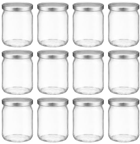 hocz 12x Einmachgläser 500 ml | mit Deckel Silber TO 82 | leere Gläser mit Schraubdeckel zum befüllen | Sturzgläser, Schraubgläser, Marmeladengläser Set | 12 Stück