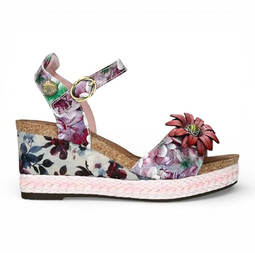 Alpargatas de cuña de cuero con estampado floral lila y morado Facyo 75 de Laura Vita para mujer, para uso diario