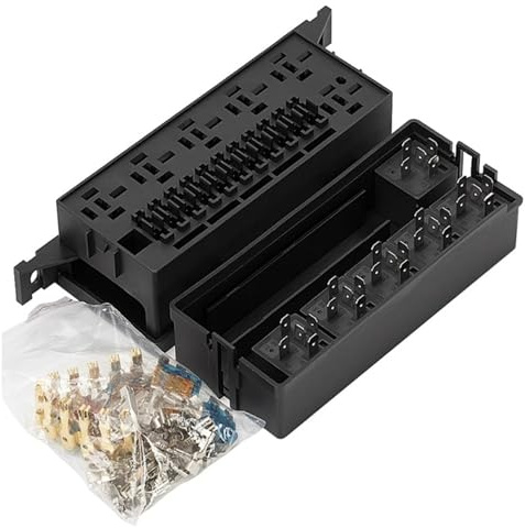 PintoHardware Caja de Fusibles y Relés para Automóvil 11 vías, Color Negro, con Terminales y Fusibles Incluidos, Soporte de Montaje