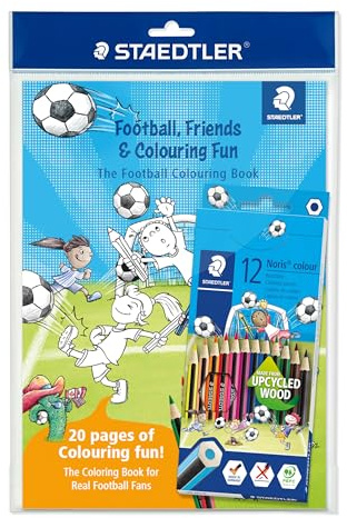 STAEDTLER Noris colour 185 Buntstift Fußball-Malbuch-Set mit 12 Farben und Malbuch – Buntstifte für Kinder und Erwachsene, aus recyceltem Holz, leuchtende Farben, bruchfest