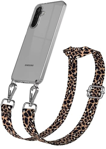 EAZY CASE Handykette - Verstellbares Taschenband kompatibel mit Galaxy A37, Schulterriemen, Handykordel mit Silikon Hülle, Umhängetasche, Leo - Schwarz Braun Silber