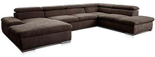 Cavadore Wohnlandschaft Alkatraz im modernen Design / U-Form mit Longchair links und Ottomane rechts / Inkl. Bettfunktion + Kopfteilverstellung / 350 x 73 x 226 / Braun