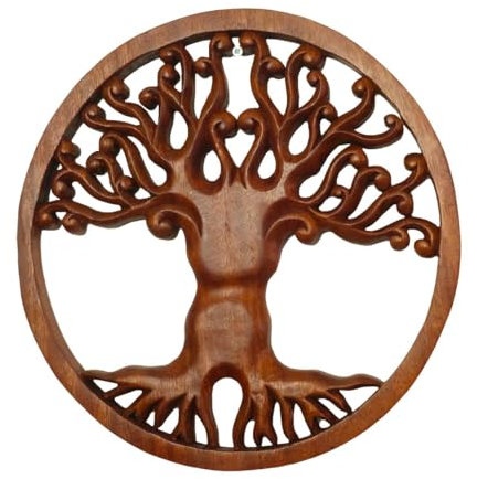 Oriental Galerie Wandbild Lebensbaum Mandala 30cm Zeichen Relief Holzbild Rund Baum des Lebens Symbol Wanddeko Soar Holz Nr.1